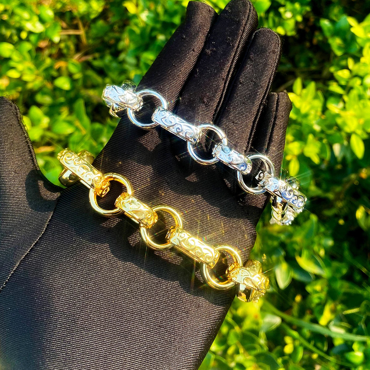 Rolo Roma | Detailed Carved 20MM Rolo Roma Belcher Clasp Hip Hop Bracelet