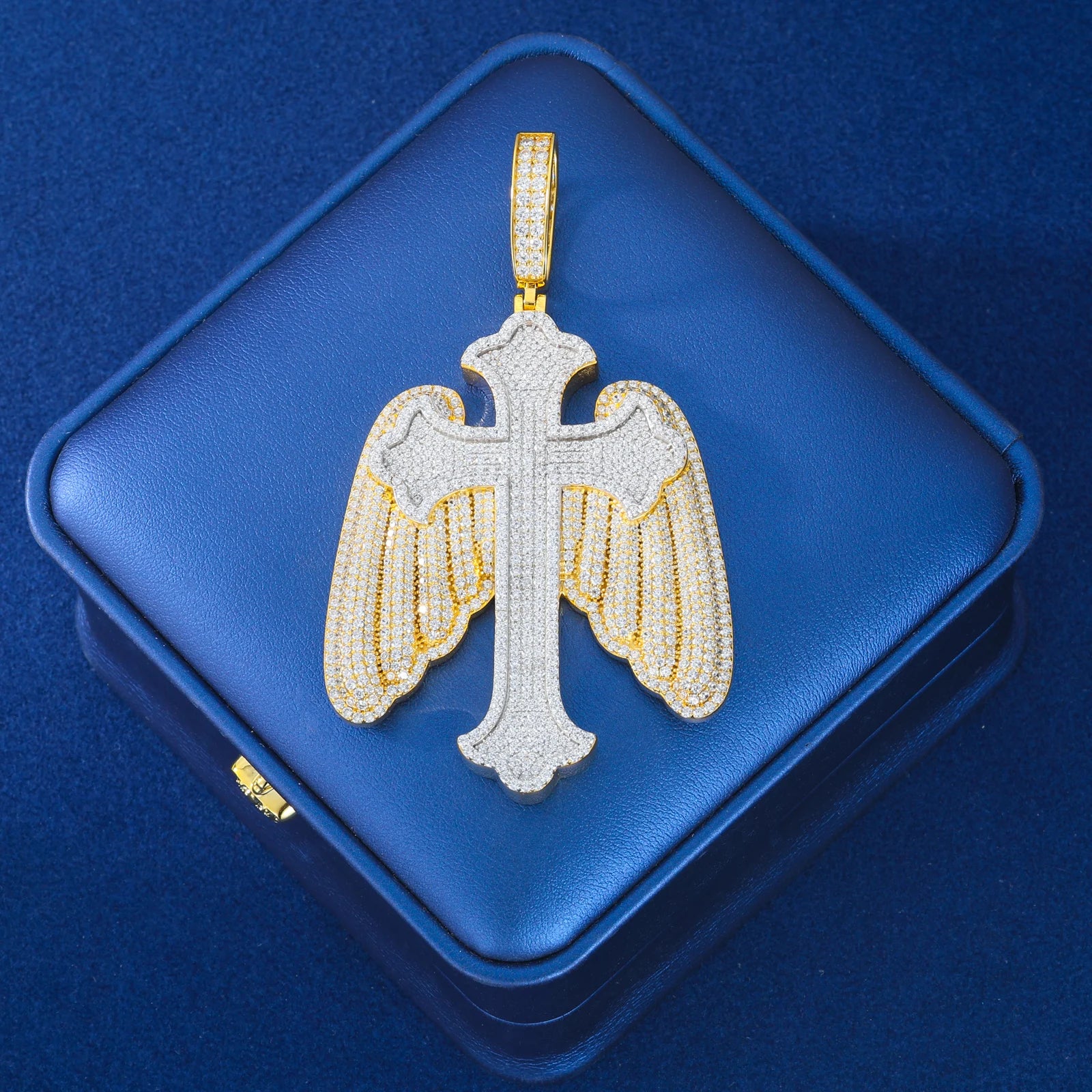 The Bling Angel | VVS Moissanite Diamond Angel Wings Cross 925 Silver Hip Hop Pendant