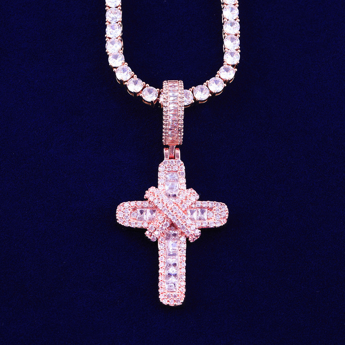 Ribbons of Ice | VVS Diamond CZ Baguette Cut Ribbon Cross Iced Blinged Out Pendant