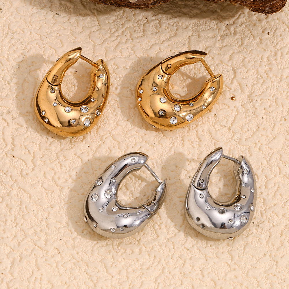 Ladies Waterproof 18k Gold Irregular Twisted Rhinestone Starry Stainless Steel Earrings