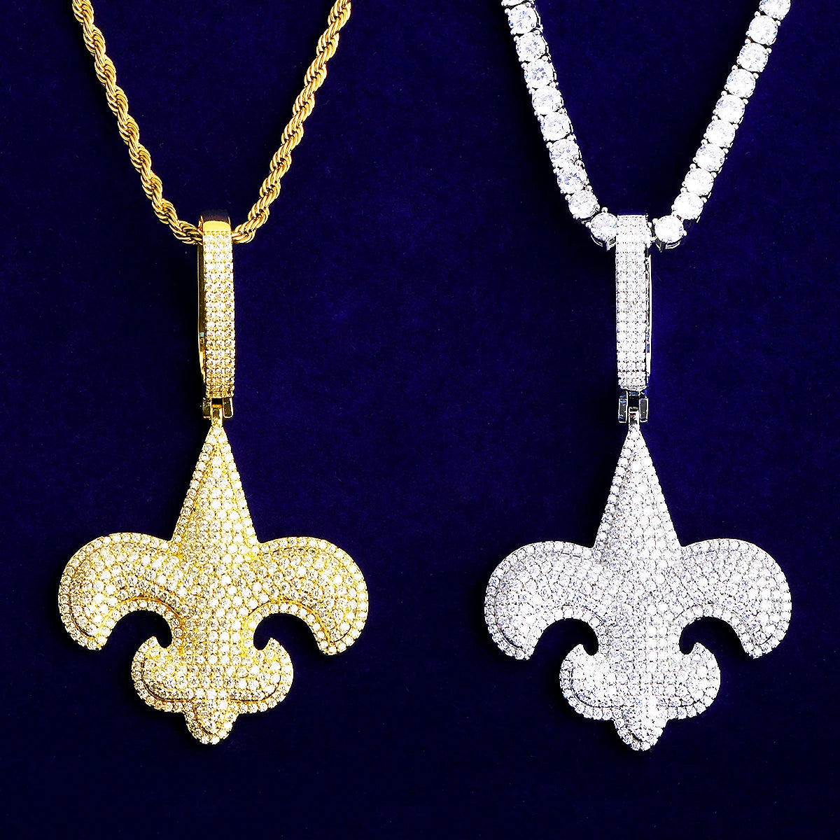 Fleur-de-lis | VVS Diamond CZ 5AA+ 24k 925 Silver Rose Gold Hip Hop Pendants