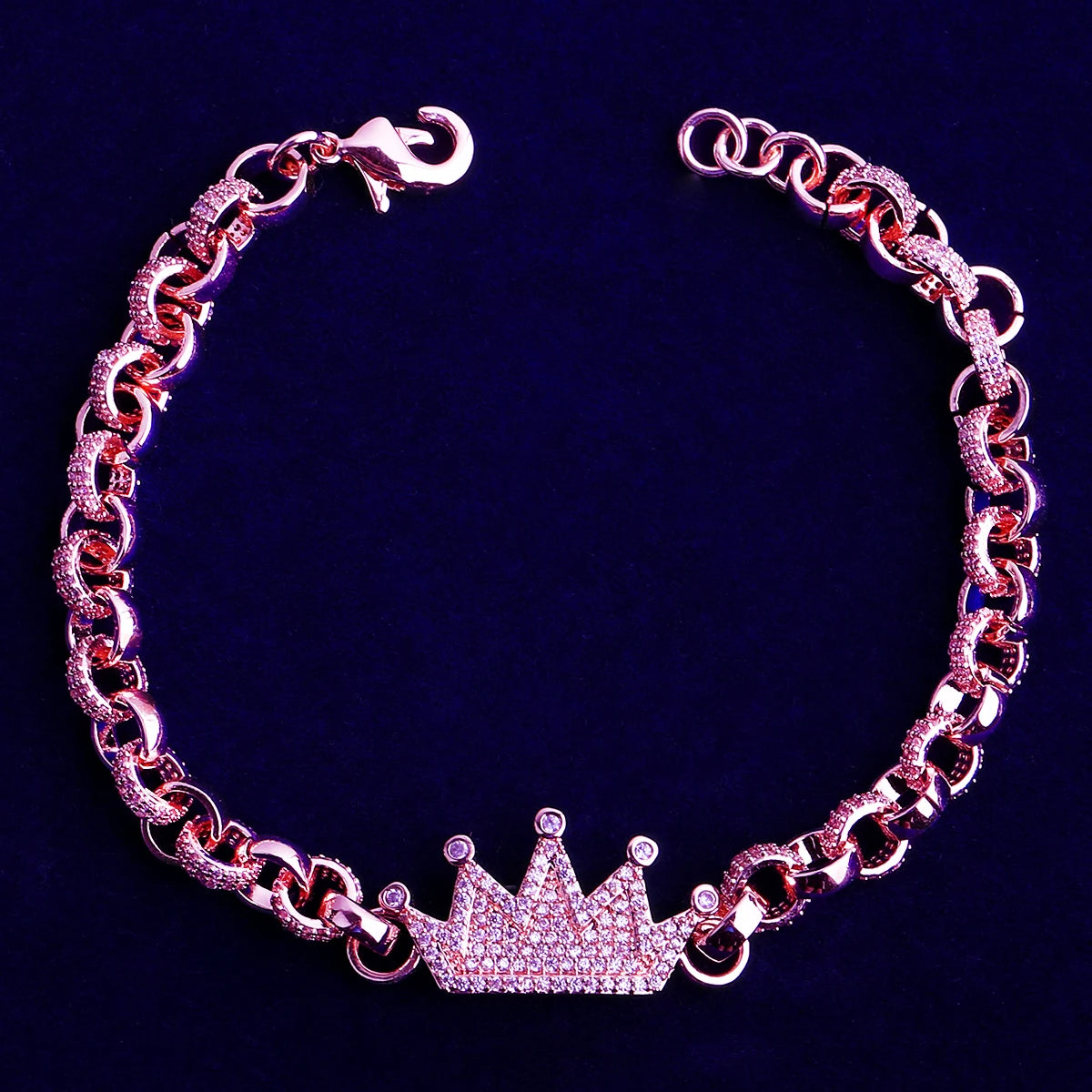 Kings Link | Four Prong VVS Diamond CZ Iced Blinged Out Rolo Crown link Bracelet