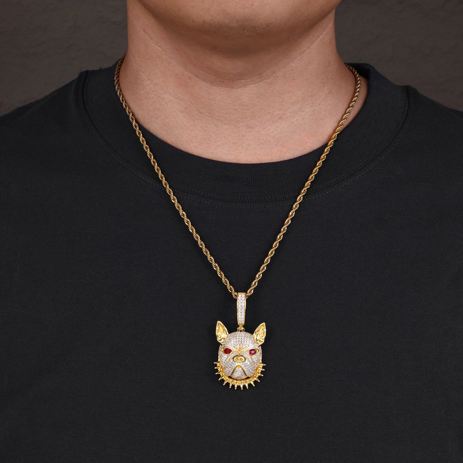Frenchie | Moissanite Diamond 925 Sterling Silver Spiked Collar French Bull Dog Hip Hop Pendant