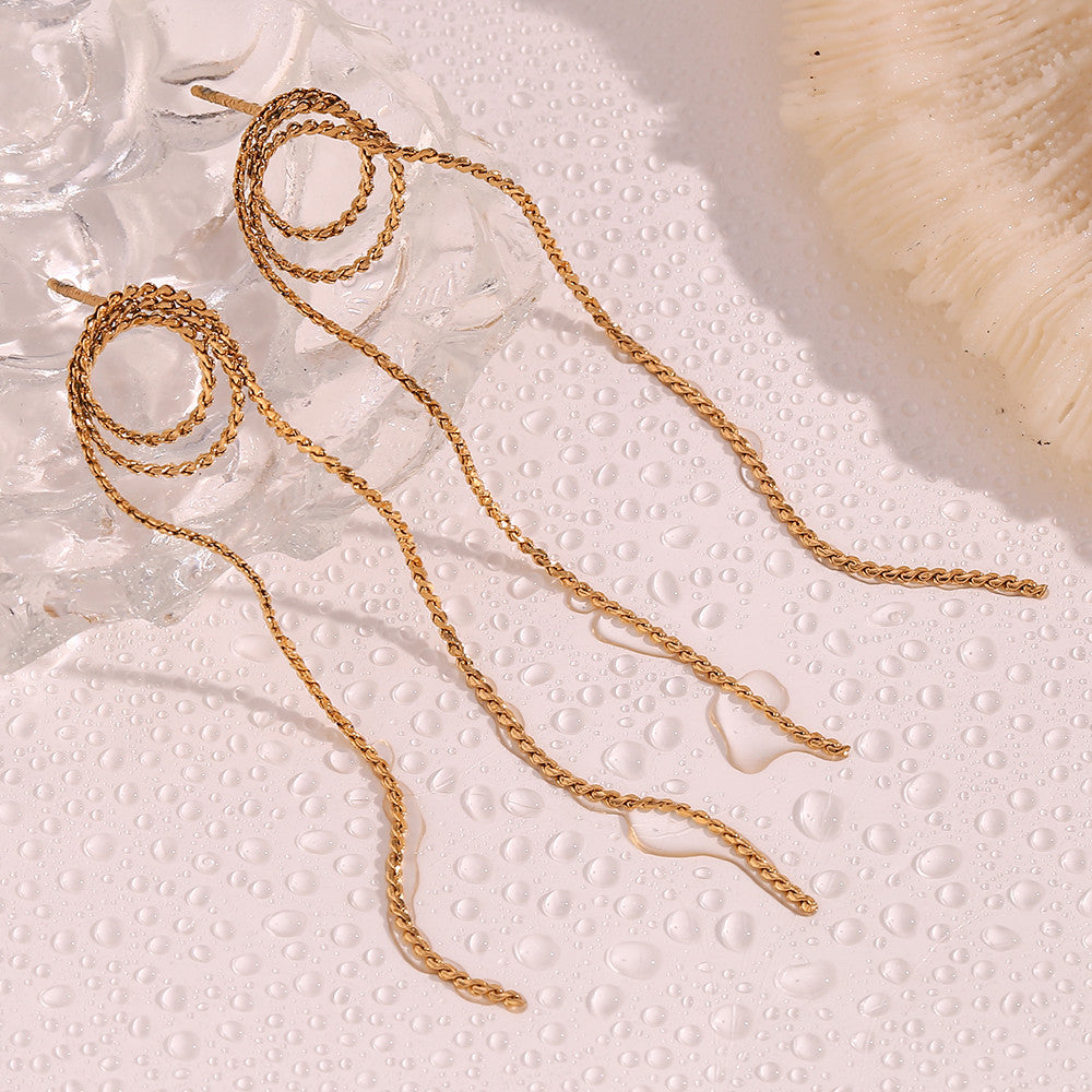Tassel Drop | Woven 18k Gold Over Stainless Steel Long Elegant Earrings