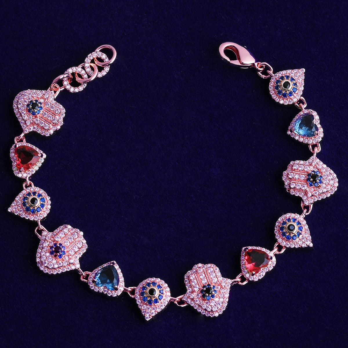 Protect Your Love | 24k Rose Gold 925 Silver VVS Diamond CZ Hamsa Hand Hip Hop Bracelet