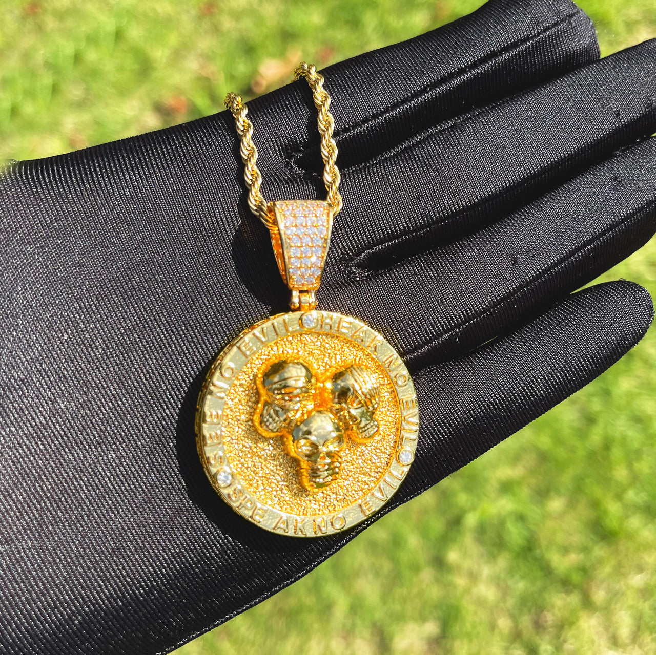 Abundance Skulls | See Here Speak No Evil Iced Hip Hop Pendant
