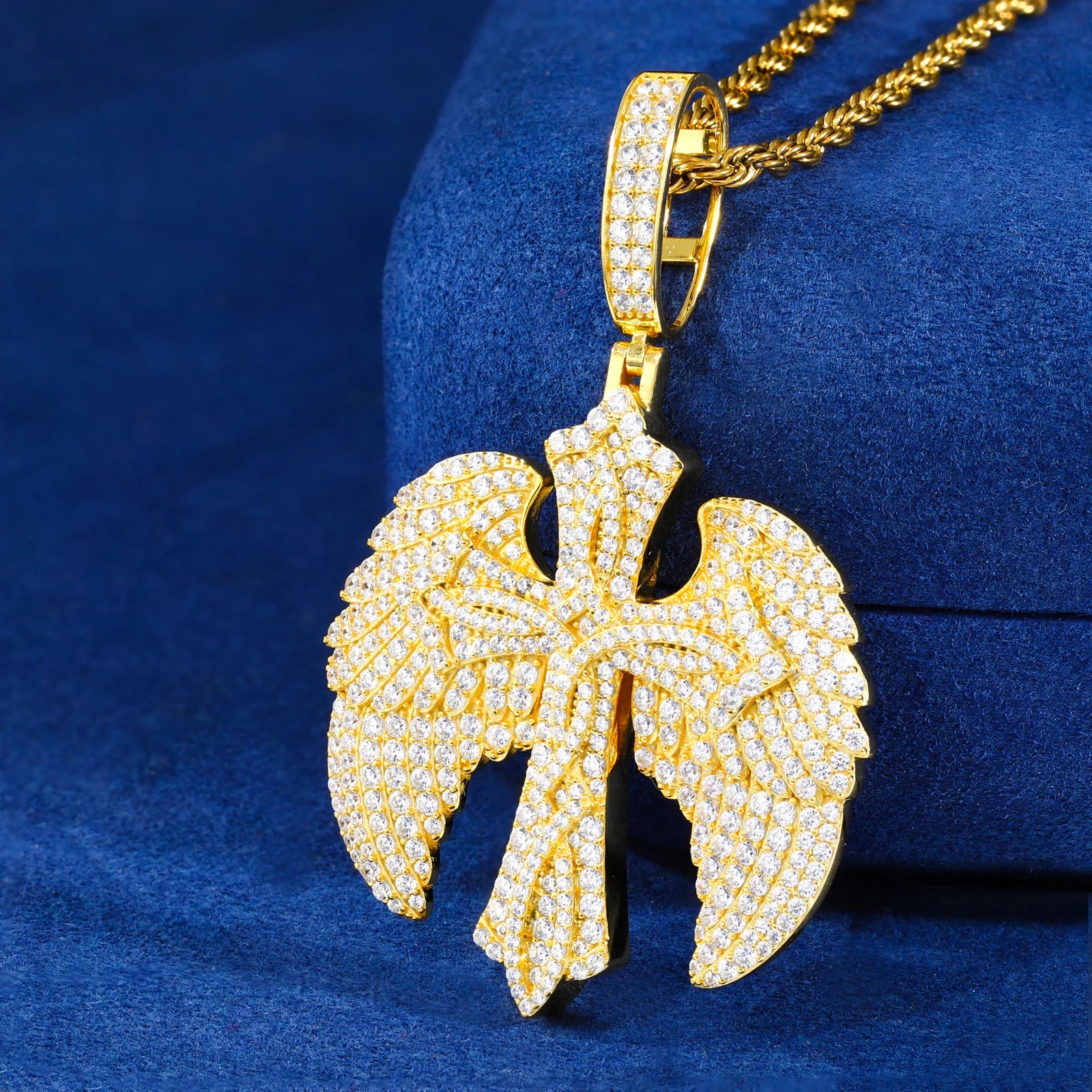 Wings Of Love | Iced Blinged Out 925 Sterling Silver Winged Cross Hip Hop Moissanite Pendant