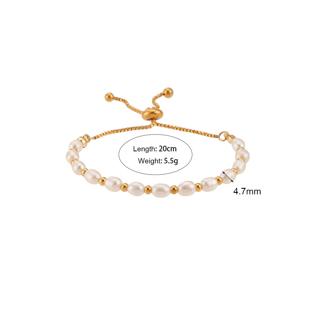 18k Gold Freshwater Pearls Mixed Adjustable Stainless Steel Water Resistant Bracelet