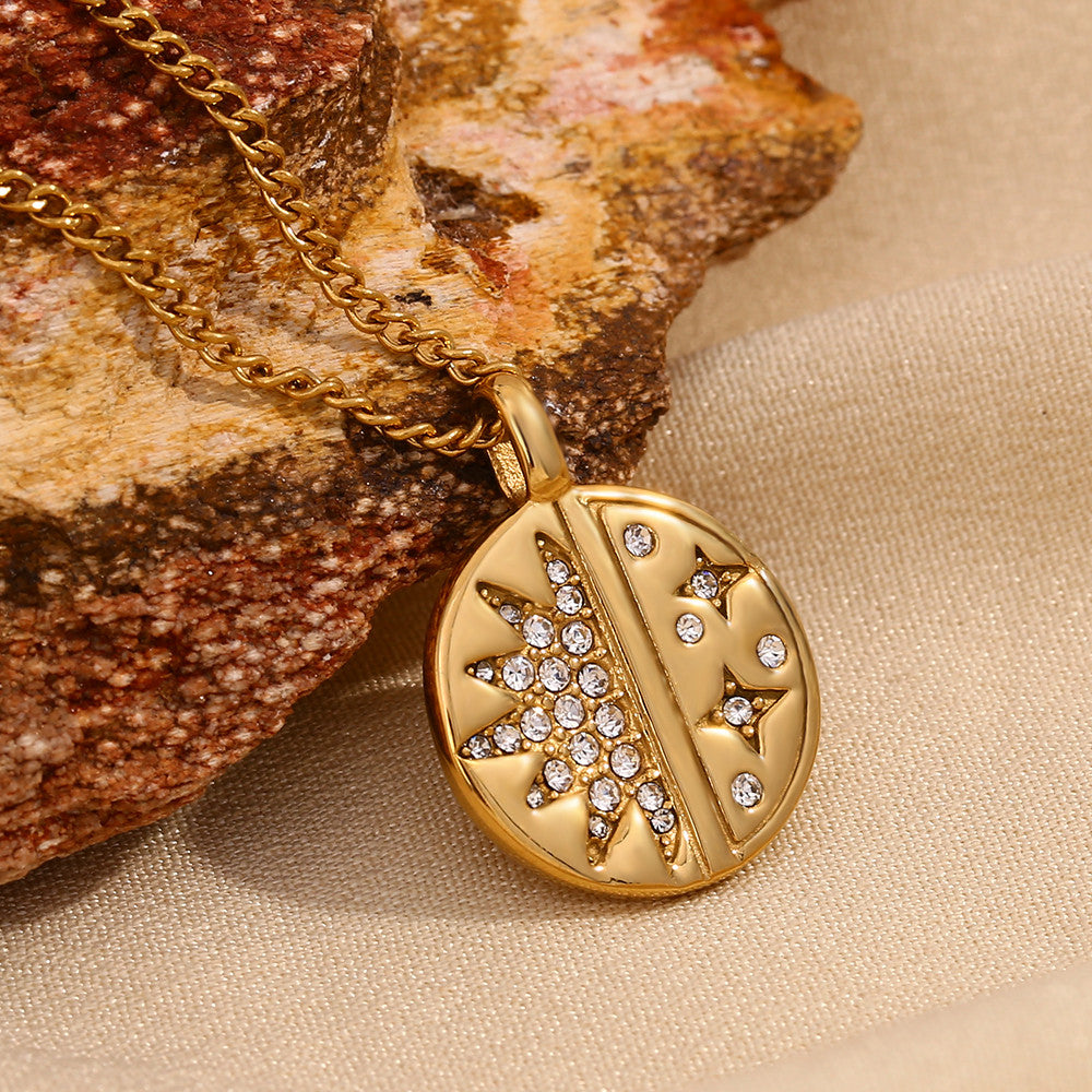 Ladies No Fade 18k Gold Stainless Steel Exquisite Round Zircon Star Pendant Necklace