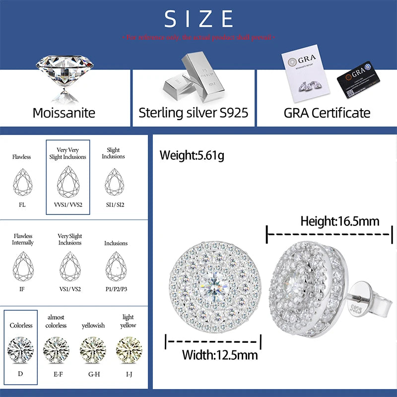 The Halo | Moissanite Diamond 925 Solid Sterling Silver Iced Blinged Out VVS Stud Earrings