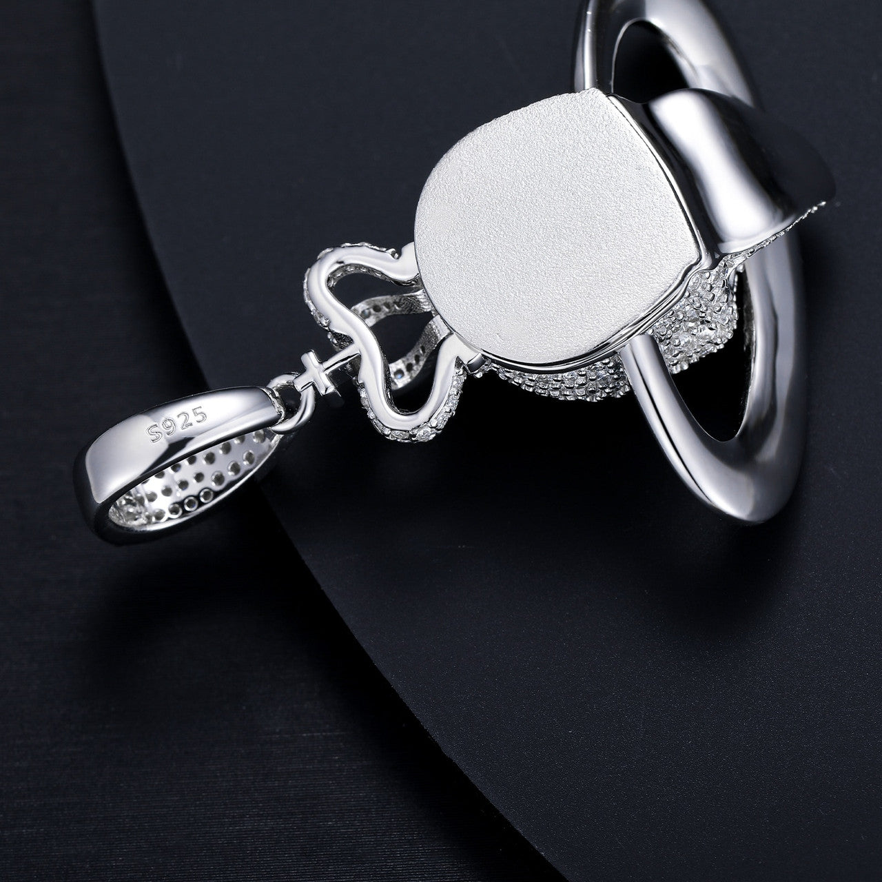 Mens Genuine Diamond Skull Head rings Of Saturn 925 Sterling Silver Hip Hop Pendant Chain