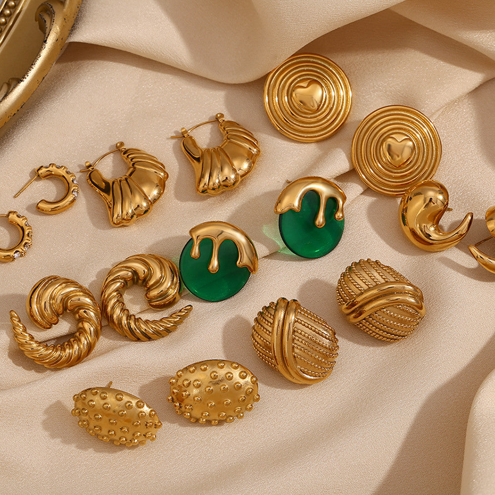 18k Gold Stainless Steel Waterproof Oval Cactus Small Hedgehog Whirlwind Earrings