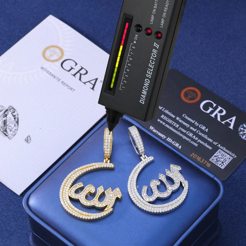 The Moon God | Moissanite Diamond 925 Sterling Silver Allah Hip Hop Pendant