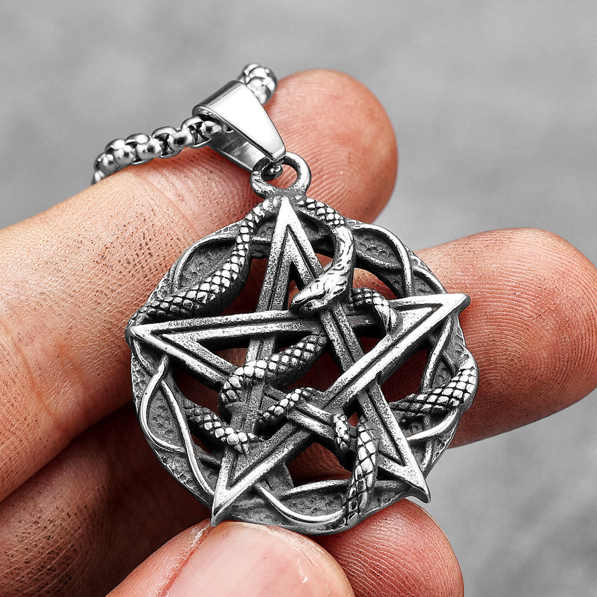 Evil Within | 316L No Fade Stainless Steel Vintage Black Pentagram Snake Hip Hop Pendant