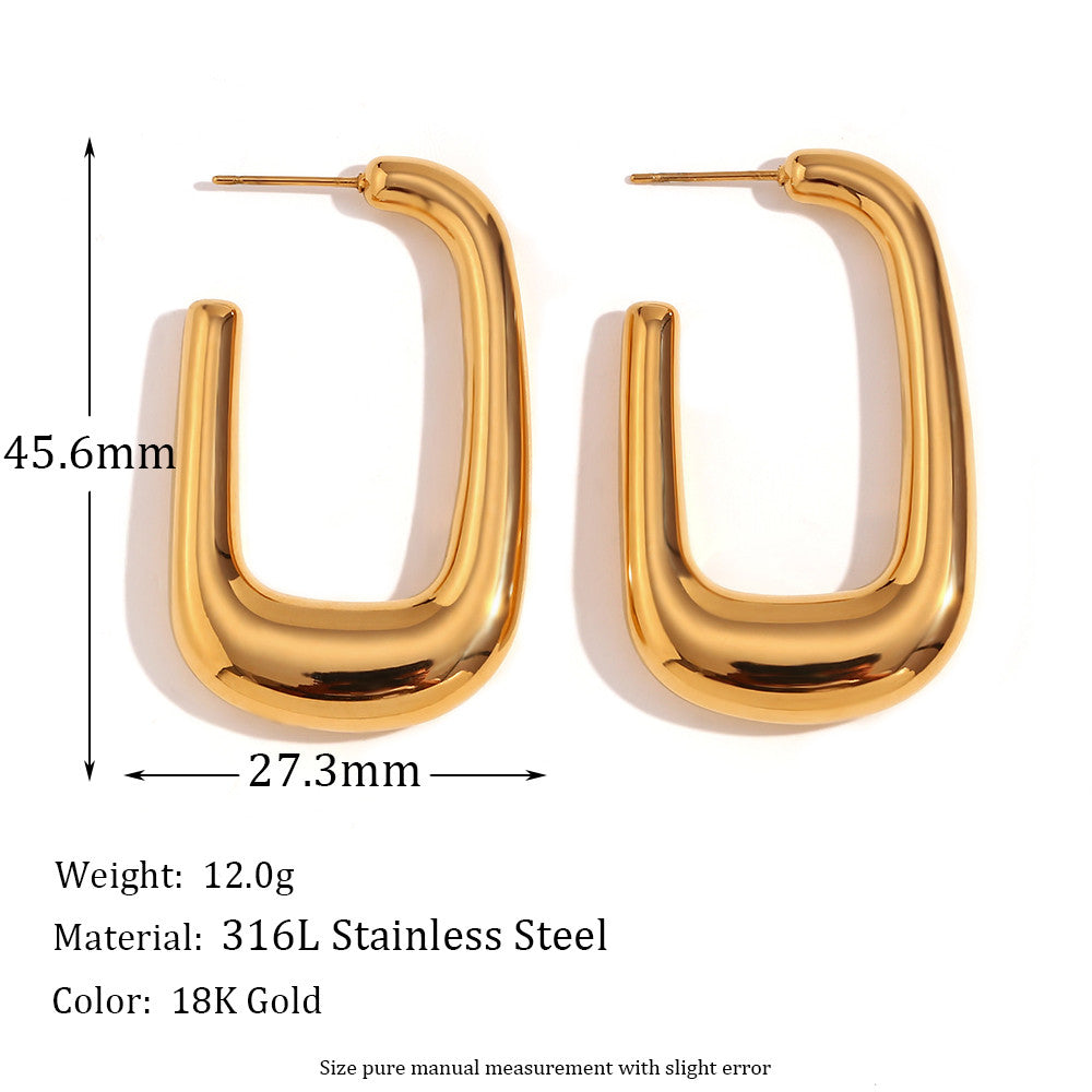 Lakers 18k Gold Stainless Steel Heart Rectangular Hollow Heart Earrings