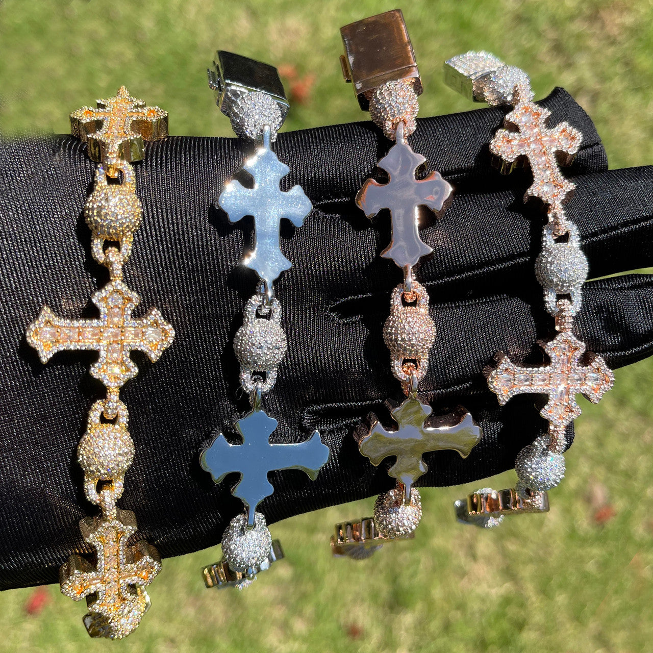 StoneCross  | Cross Ball Link Baguette VVS Diamond CZ Designer Hip Hop Bracelet