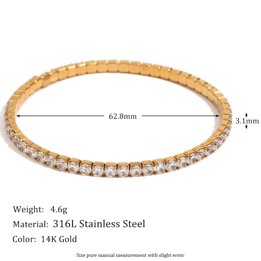 Waterproof No Fade 18k Gold Stainless Steel 3mm 4mm Elastic Square Zircon Bracelet
