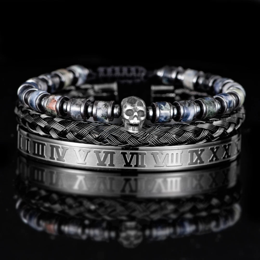 Skull Fire | Luxury 3pcs/set Men's Natural Stone Beads Hip Hop Bracelet Set
