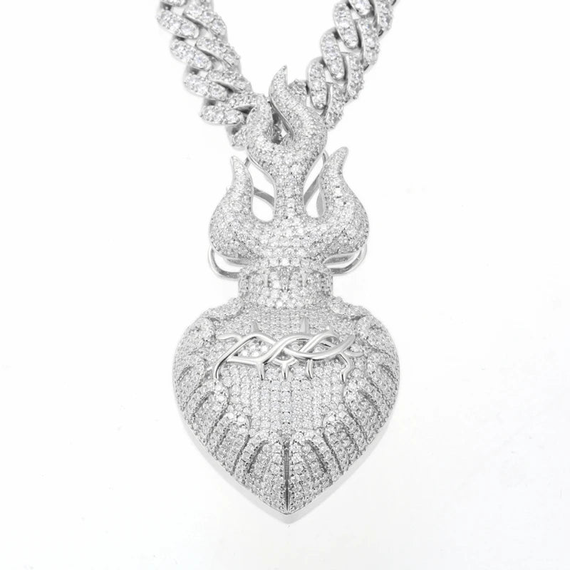 Hearts Of Fire | Moissante Diamond 925 Silver Jesus Heart  Crown Of thorns Hip Hop Pendant