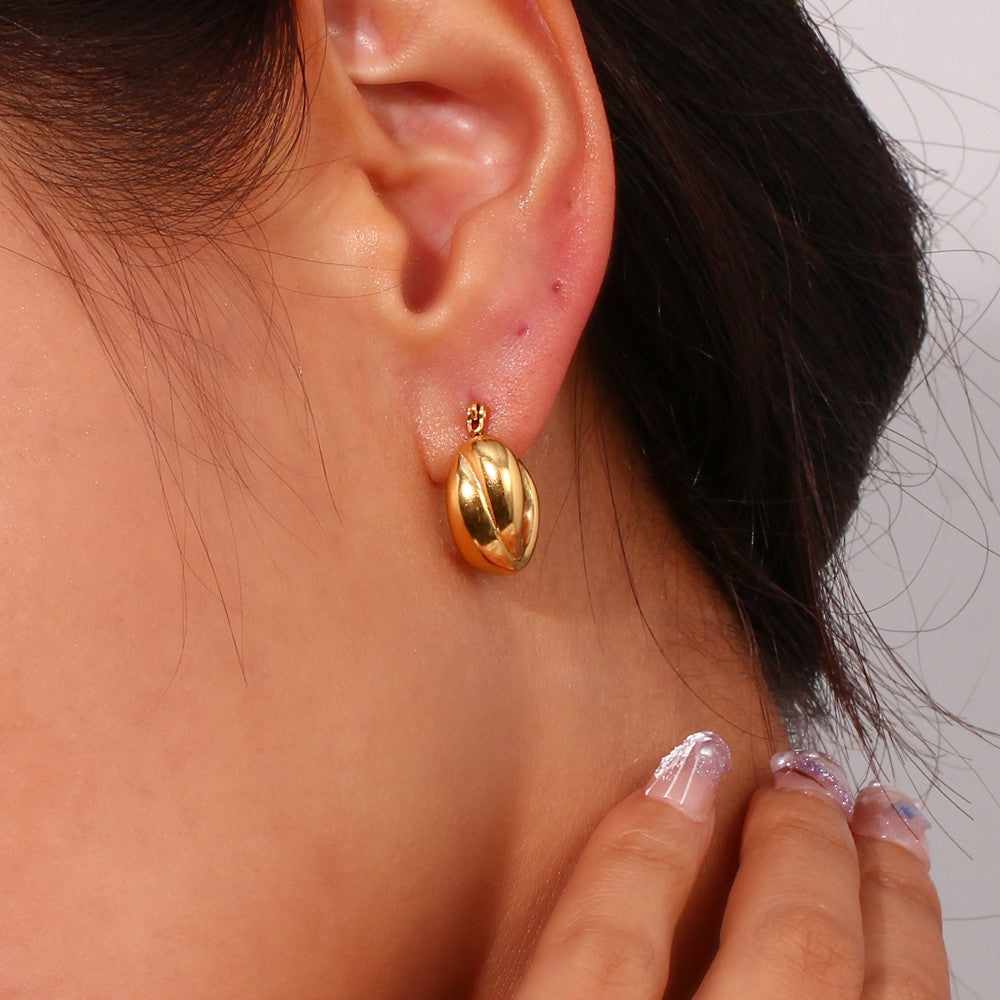 Solid Stainless Steel 18k Gold Waterproof Textured Bold Hoop Tarnish Free Earrings