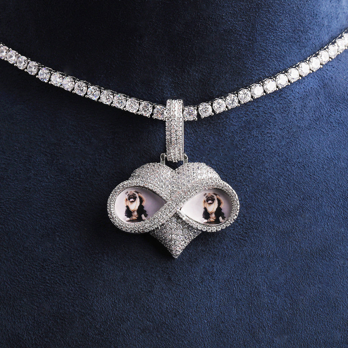 love is Infinite | VVS Diamond CZ Double Photo Infinity Heart 24k 925 Rose Gold Pendant