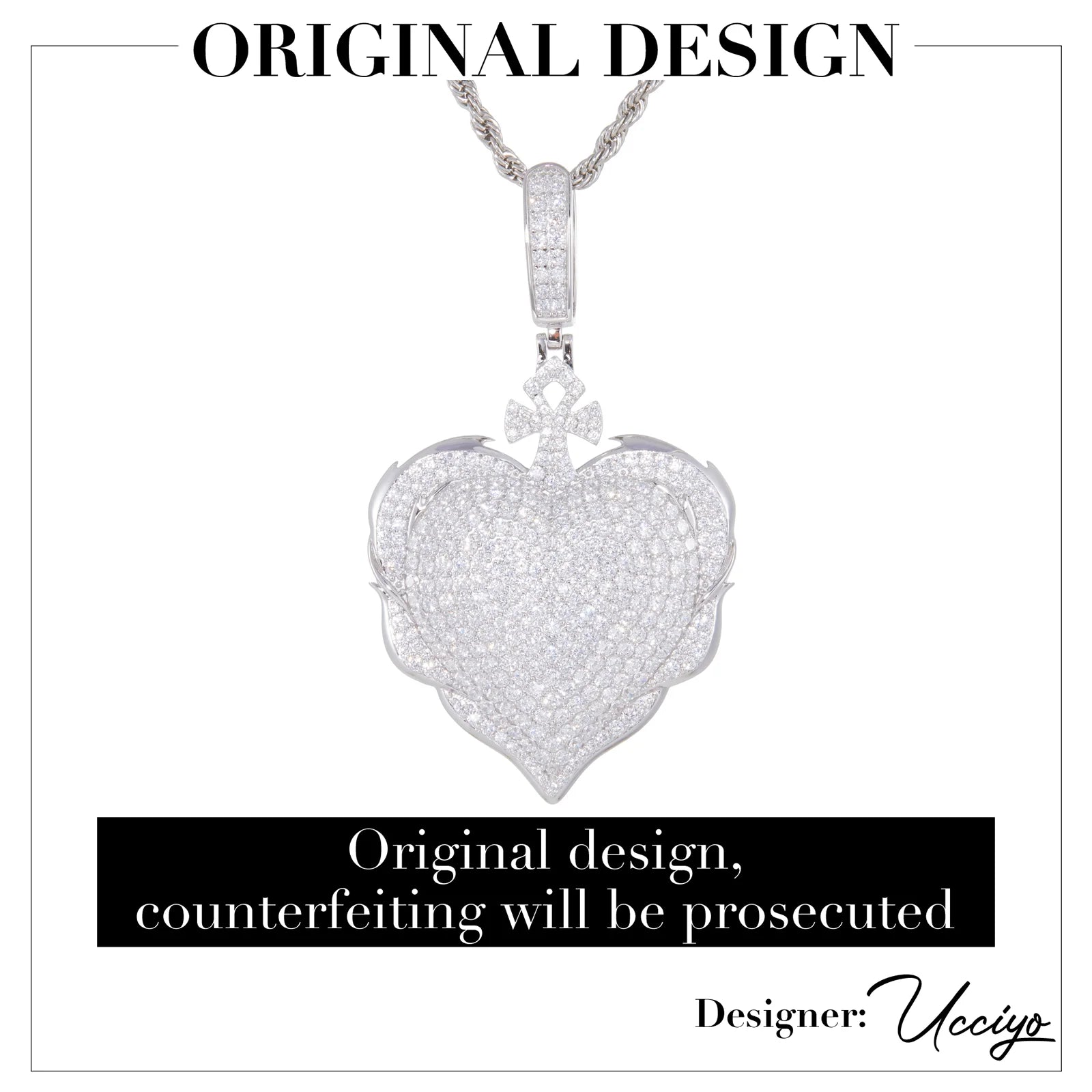 Protected Heart | VVS Moissanite Diamond 925 Silver Ankh Cross Heart Pendant Necklace
