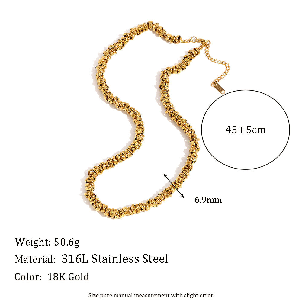 Ladies Handmade Circular Ring 18k Gold Waterproof Stainless Steel Necklaces Bracelet Set