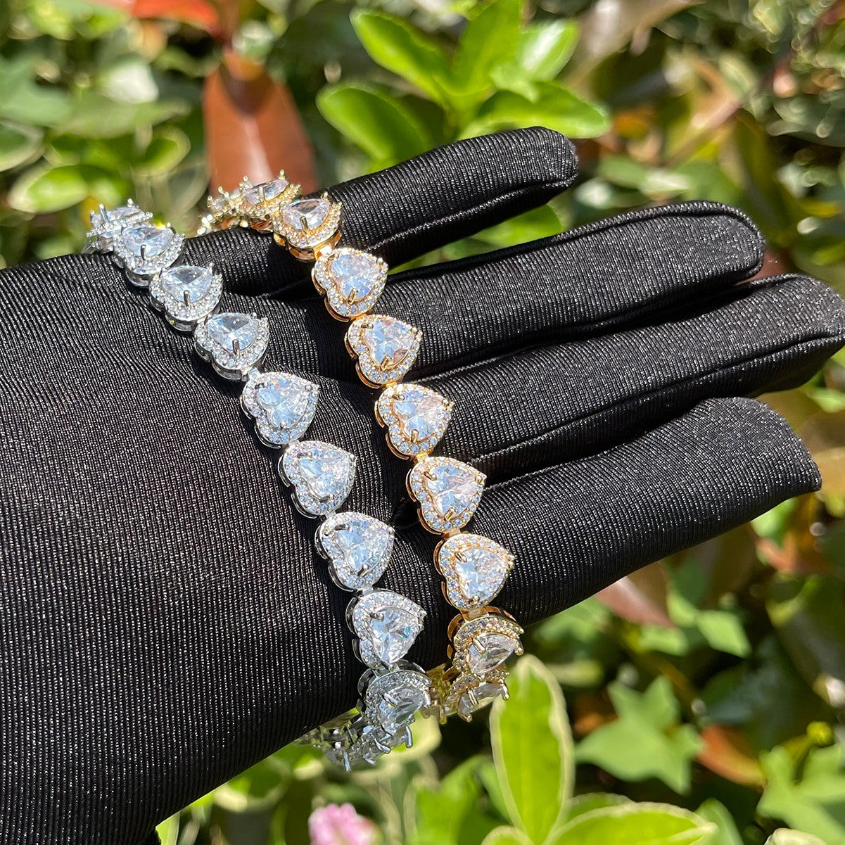 Ladies Center Stone Heart Link Street Wear Casual Tennis Chain Bracelets