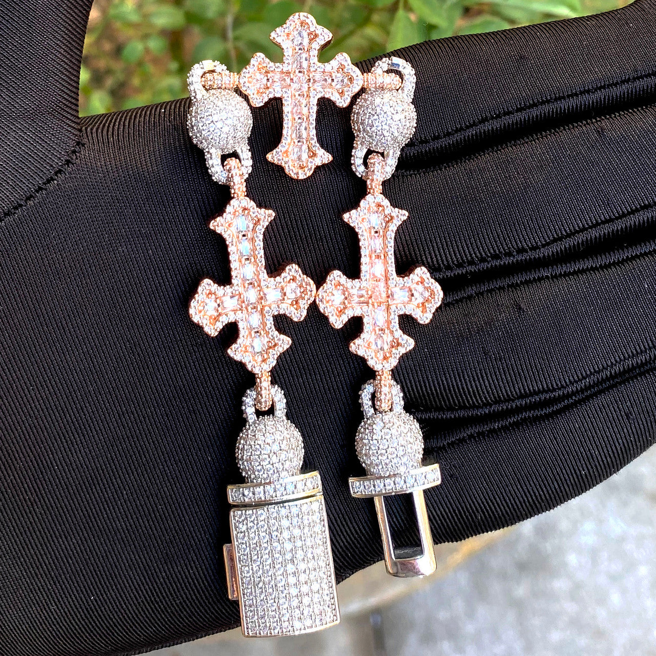 StoneCross  | Cross Ball Link Baguette VVS Diamond CZ Designer Hip Hop Bracelet