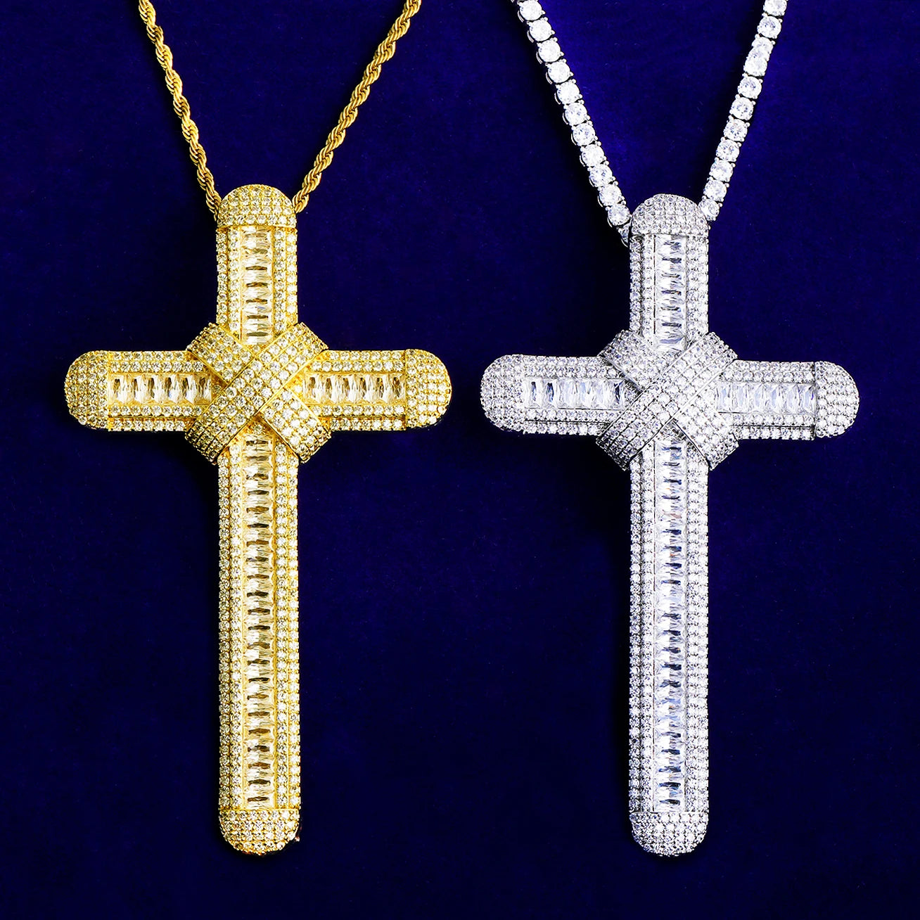 The Ribbon Cross | Extra Large VVS Diamond CZ Luxury Hip Hop Ribbon Cross Pendant