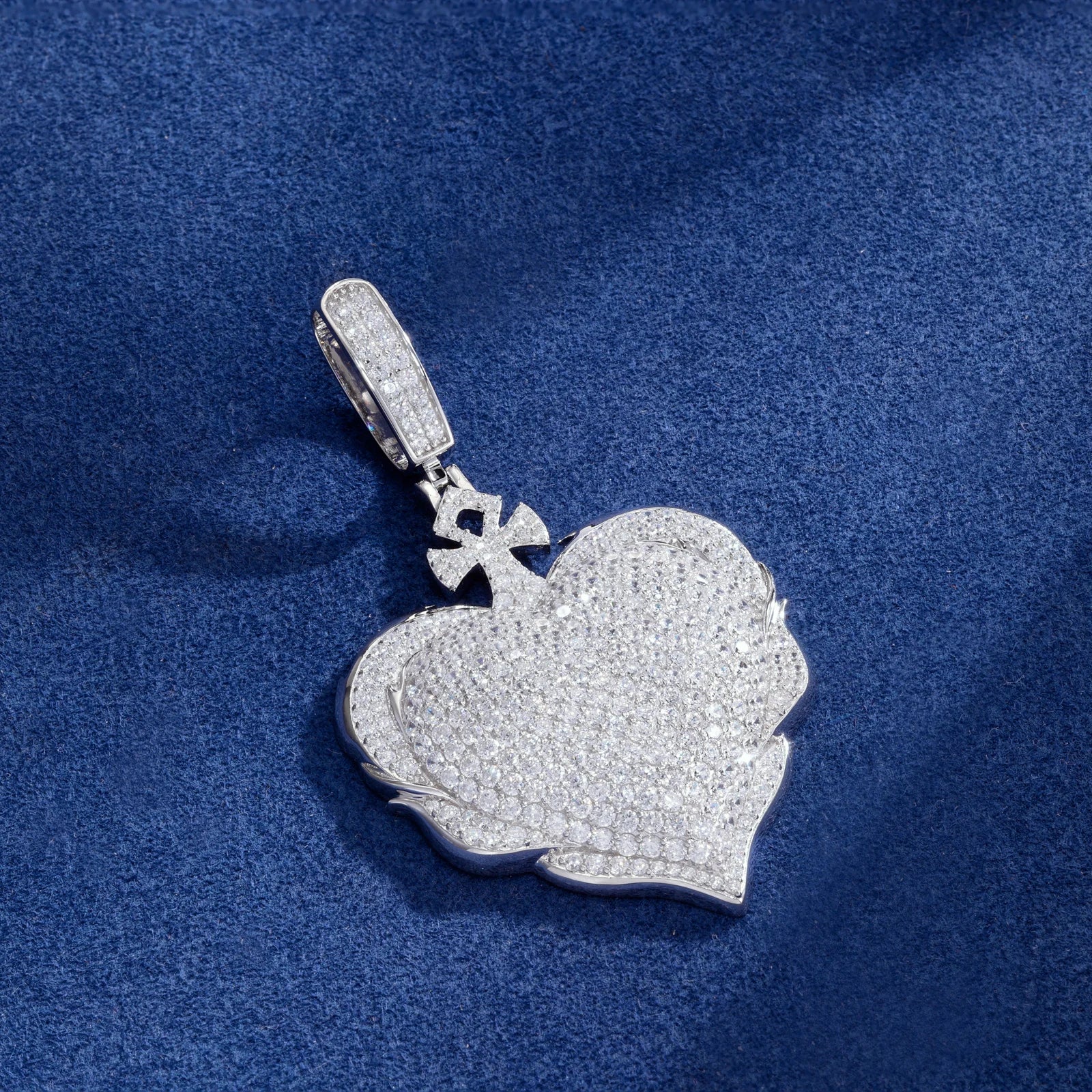 Protected Heart | VVS Moissanite Diamond 925 Silver Ankh Cross Heart Pendant Necklace