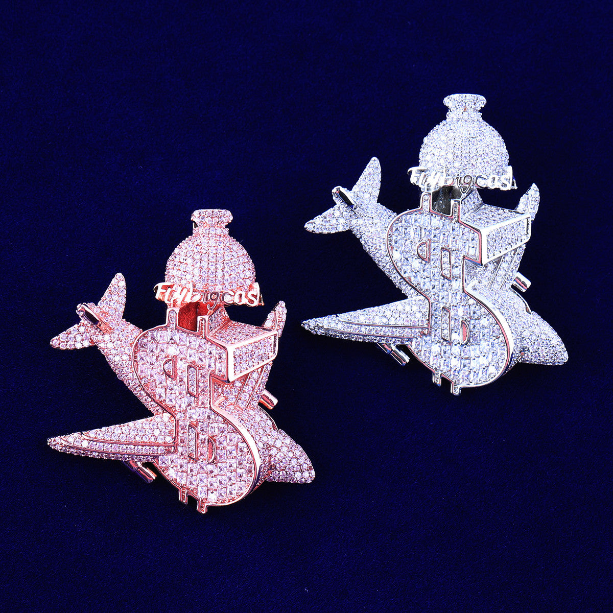 JetSet | Flying Cash VVS Diamond Money Bag Jet Airplane Dollar Sign Hip Hop Pendant