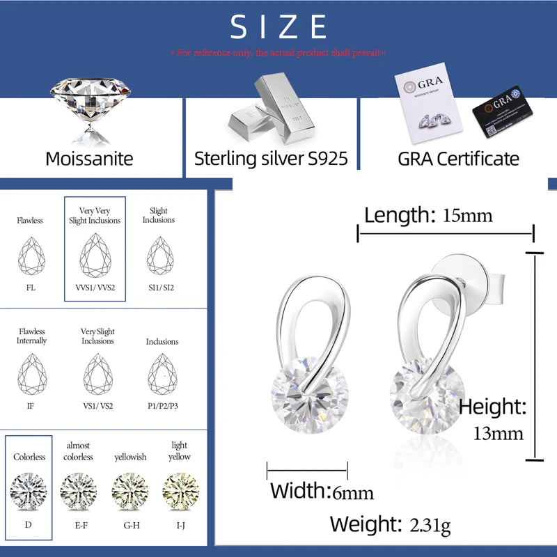 The Halo | 925 Solid Sterling Silver Round Loop Huggie VVS Moissanite Stud Earrings