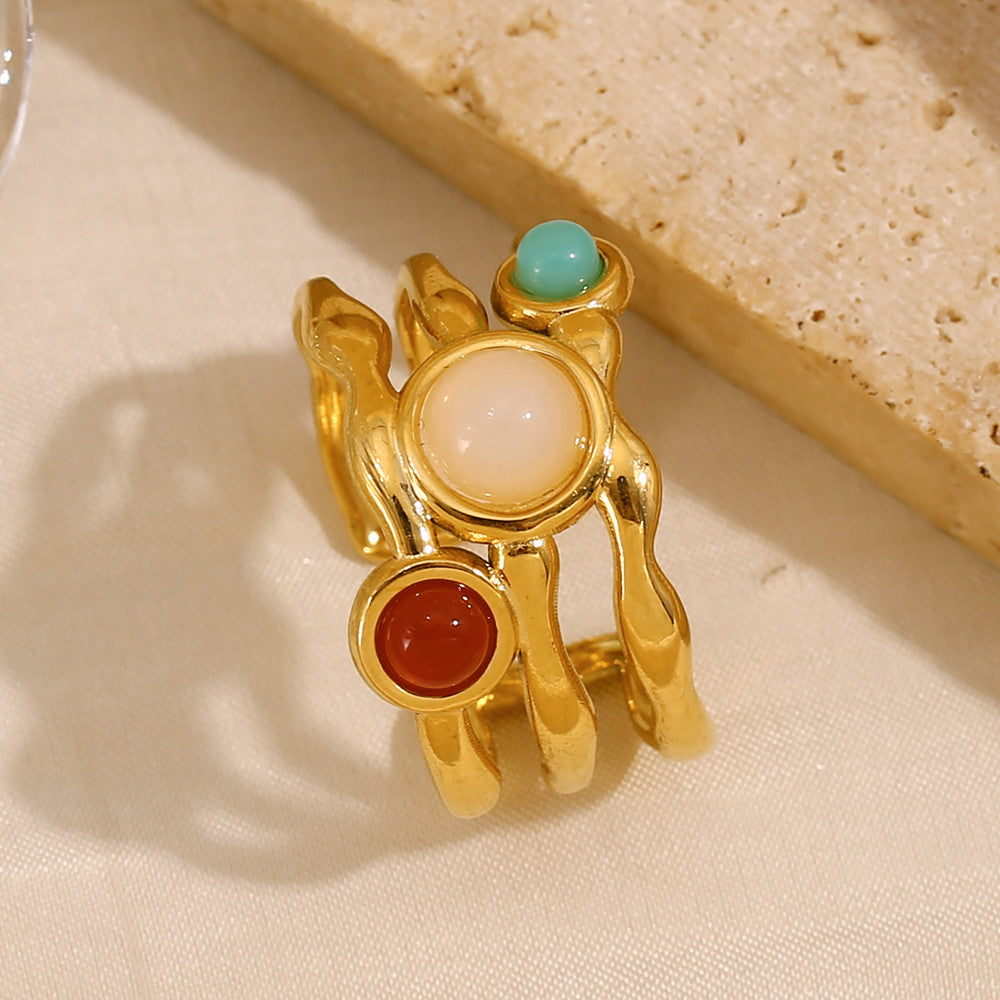 18k Gold Stainless Steel Gemstone Adjustable High Quality Waterproof Rings