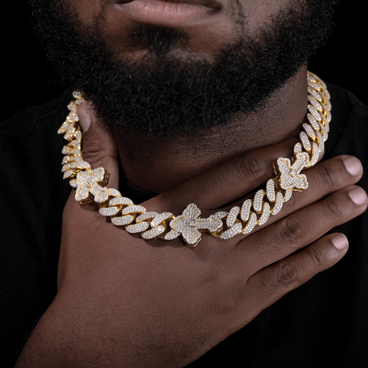 Mens Iced Blinged Out Hip Hop S925 VVS Diamond Moissanite Cross Cuban Link Chain