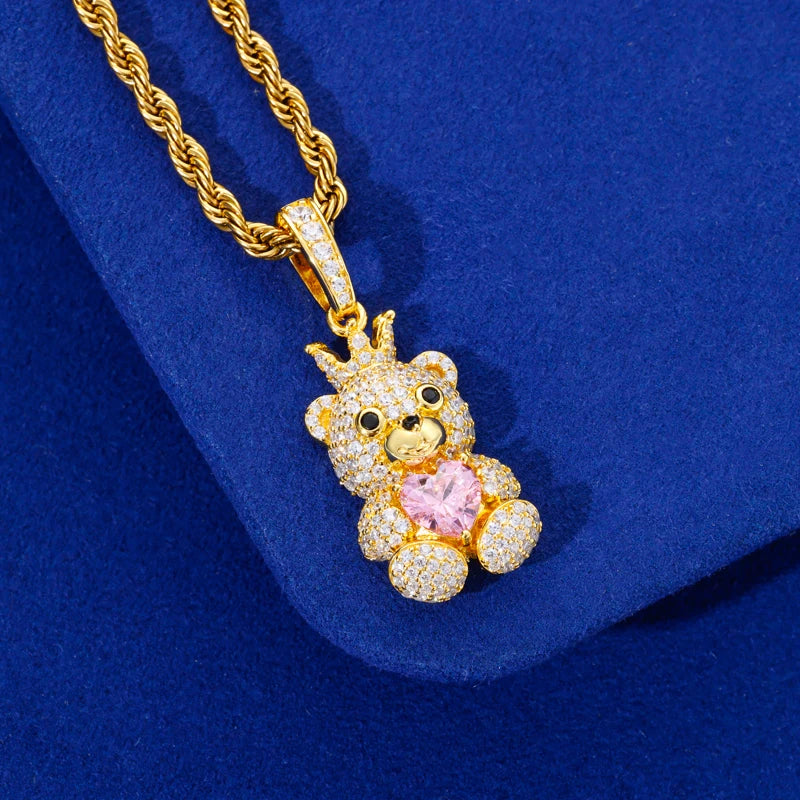 Queenie | Solid 925 Sterling Silver Moissanite Diamond Sparkling Cute Teddy Bear Necklace