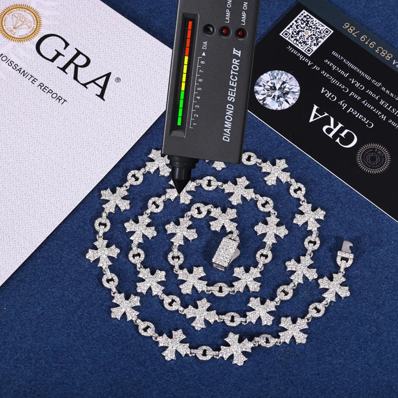VVS1 Celtic Cross | Solid Sterling Silver Moissanite Diamond O Link Celtic Cross Chain