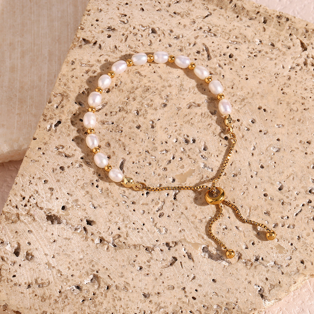 18k Gold Freshwater Pearls Mixed Adjustable Stainless Steel Water Resistant Bracelet