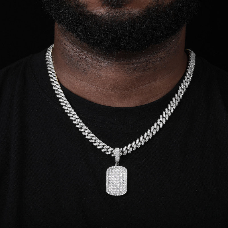 The Grid | Full Iced Blinged Out Princess Cut Solid Silver Moissanite Diamond Dog Tag Pendant