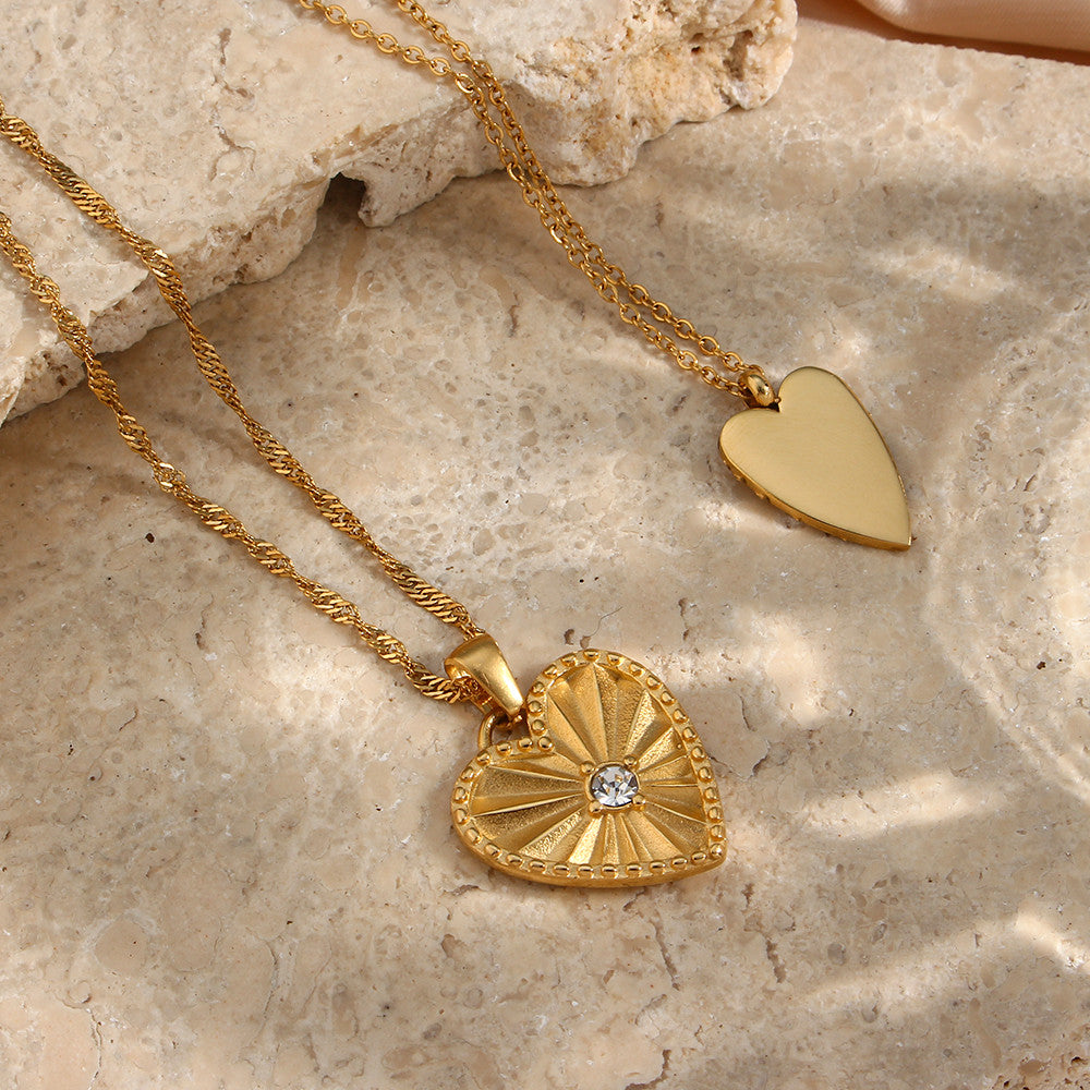 Ladies Bling 18k Gold Stainless Steel Hip Hop Heart Shape Jewelry Chain Necklaces