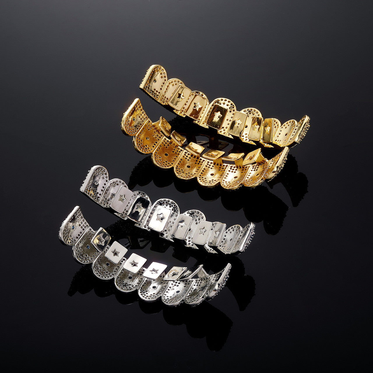 Six Star | VVS Diamond CZ Hip Hop Blue Stone Hip Hop Mouth Teeth Grillz Caps Set