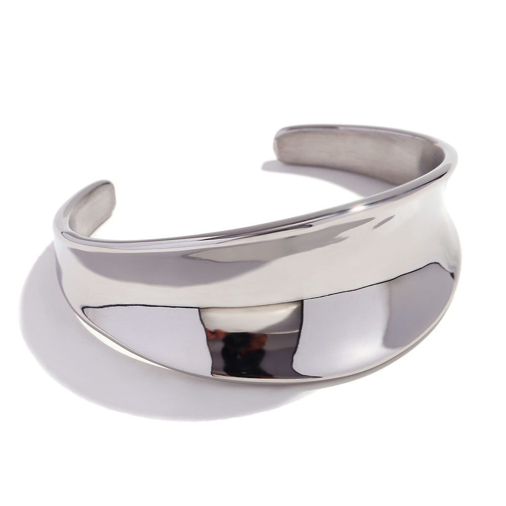 Silver 18k Gold Tarnish Free Stainless Steel Smooth Three-dimensional Concave Bracelet