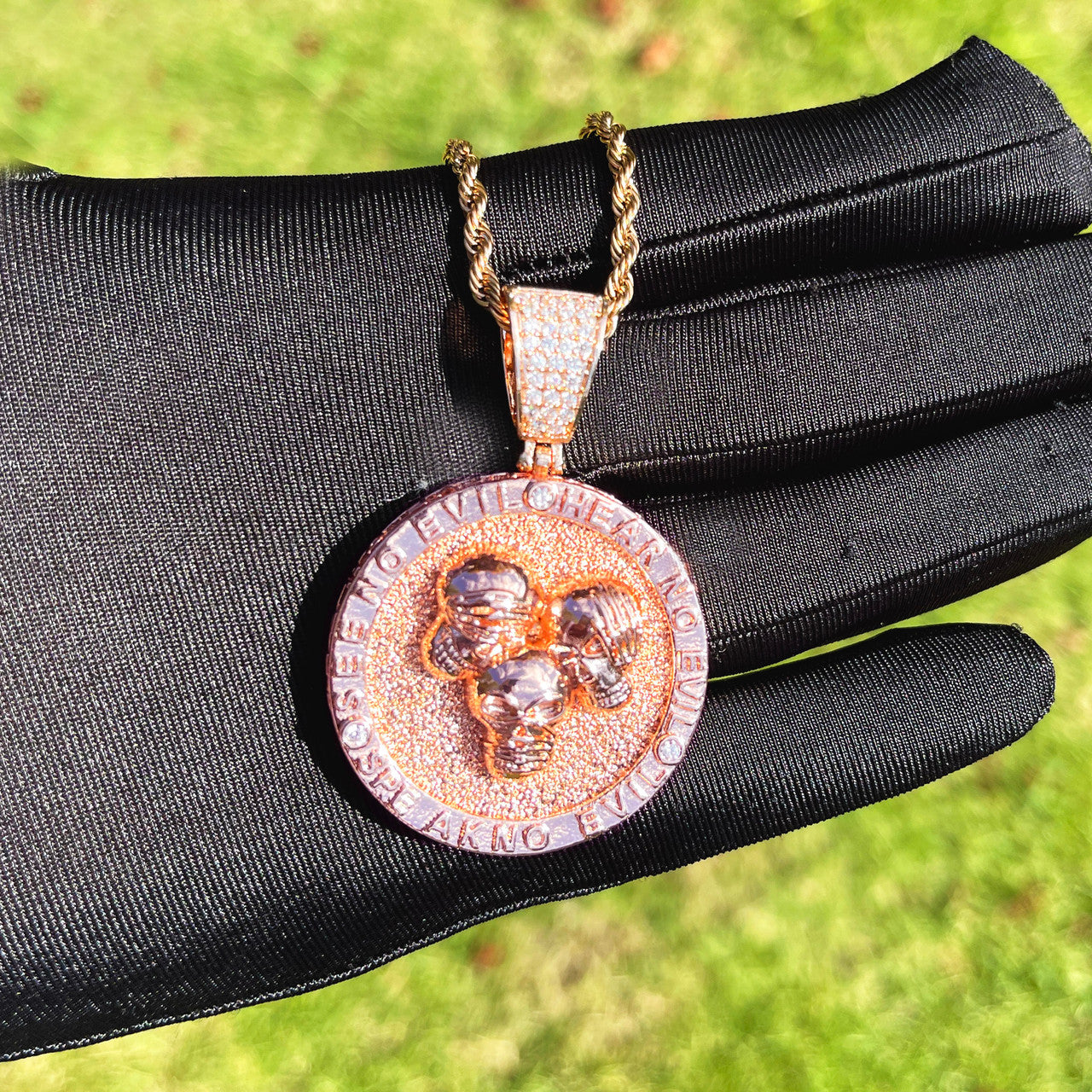 Abundance Skulls | See Here Speak No Evil Iced Hip Hop Pendant