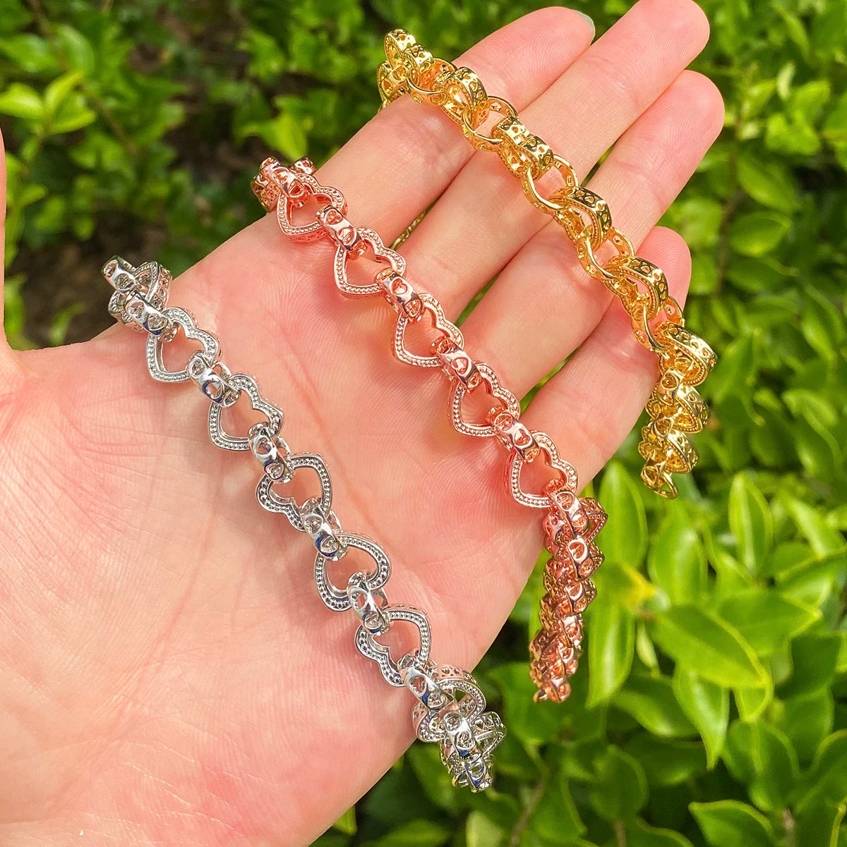 Heart To Heart |  Ladies Albert Clasp 24k 925 Silver Rose Gold Heart Link Bracelet