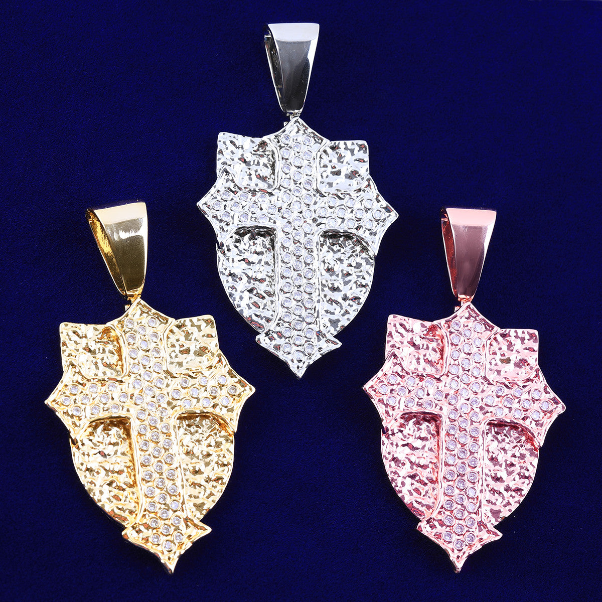 Divine Protector | Cross Shield VVS Diamond CZ Stone Hip Hop Prong Set Pendant