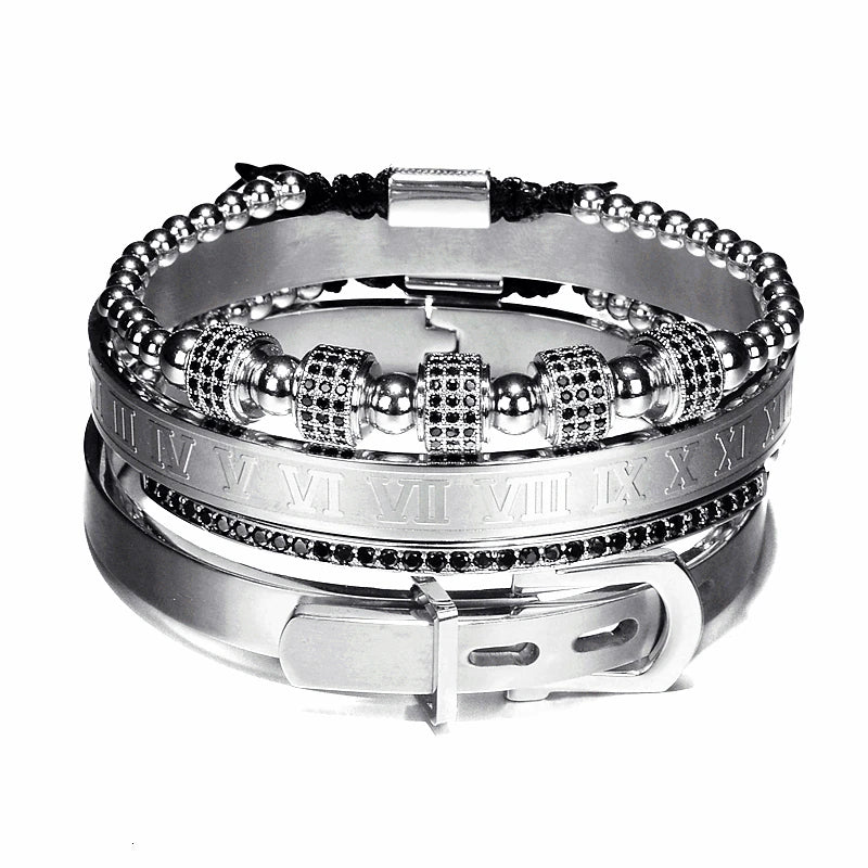 Mens Luxury No Fade Stainless Steel Iced Blinged Out 3 Piece Bracelet Set Combos