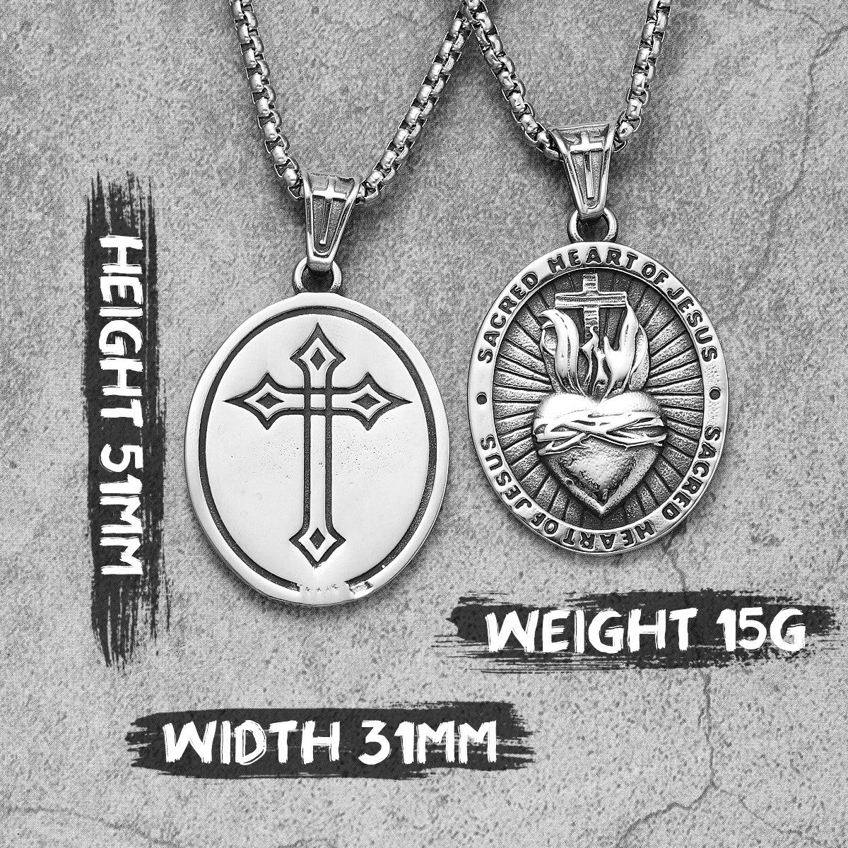Sacred Heart of Jesus |  Stainless Steel Fire Heart Spiritual Street Wear Cross Pendant