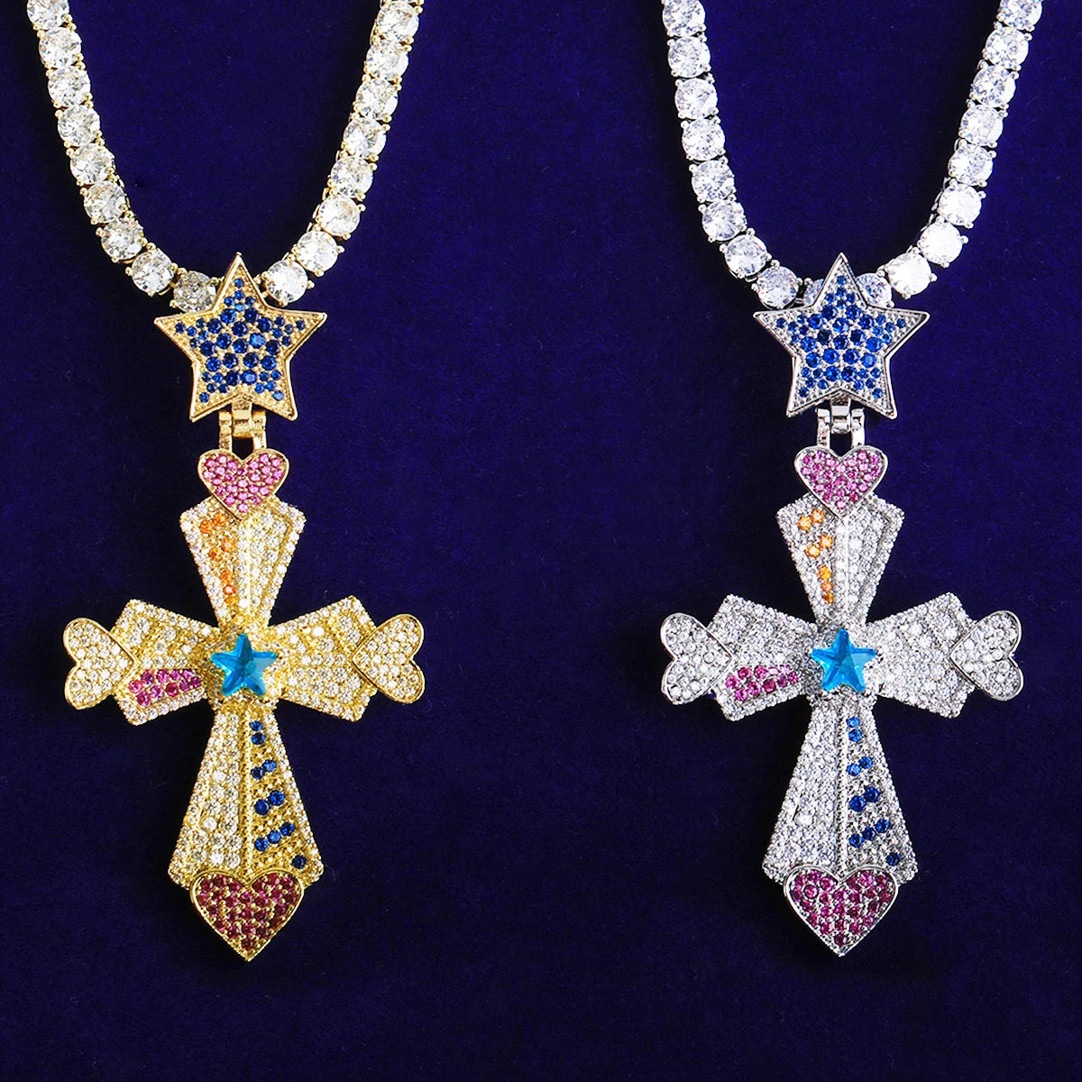 North Star | 5AA+ VVS Diamond CZ North Star Bail Colorful Iced Hip Hop Cross Pendant
