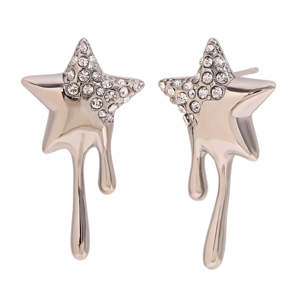 18k Stainless Steel Bling Bling CZ Star Tassel Stud Waterproof Hip Hop Earrings