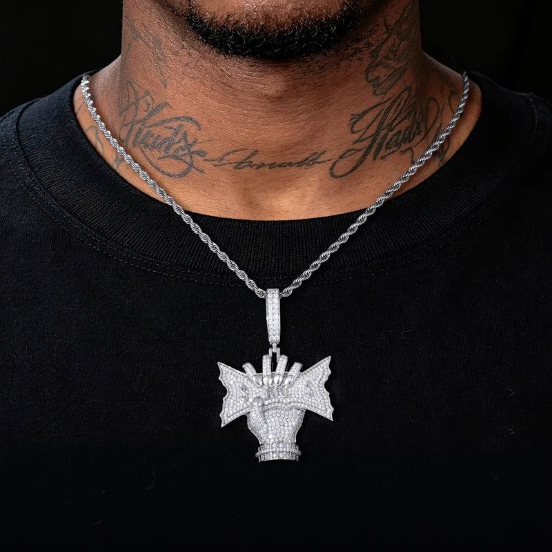 Cliched Money Fist | VVS Moissanite Diamond 925 Sterling Silver Blinged Out Money Hand Pendant